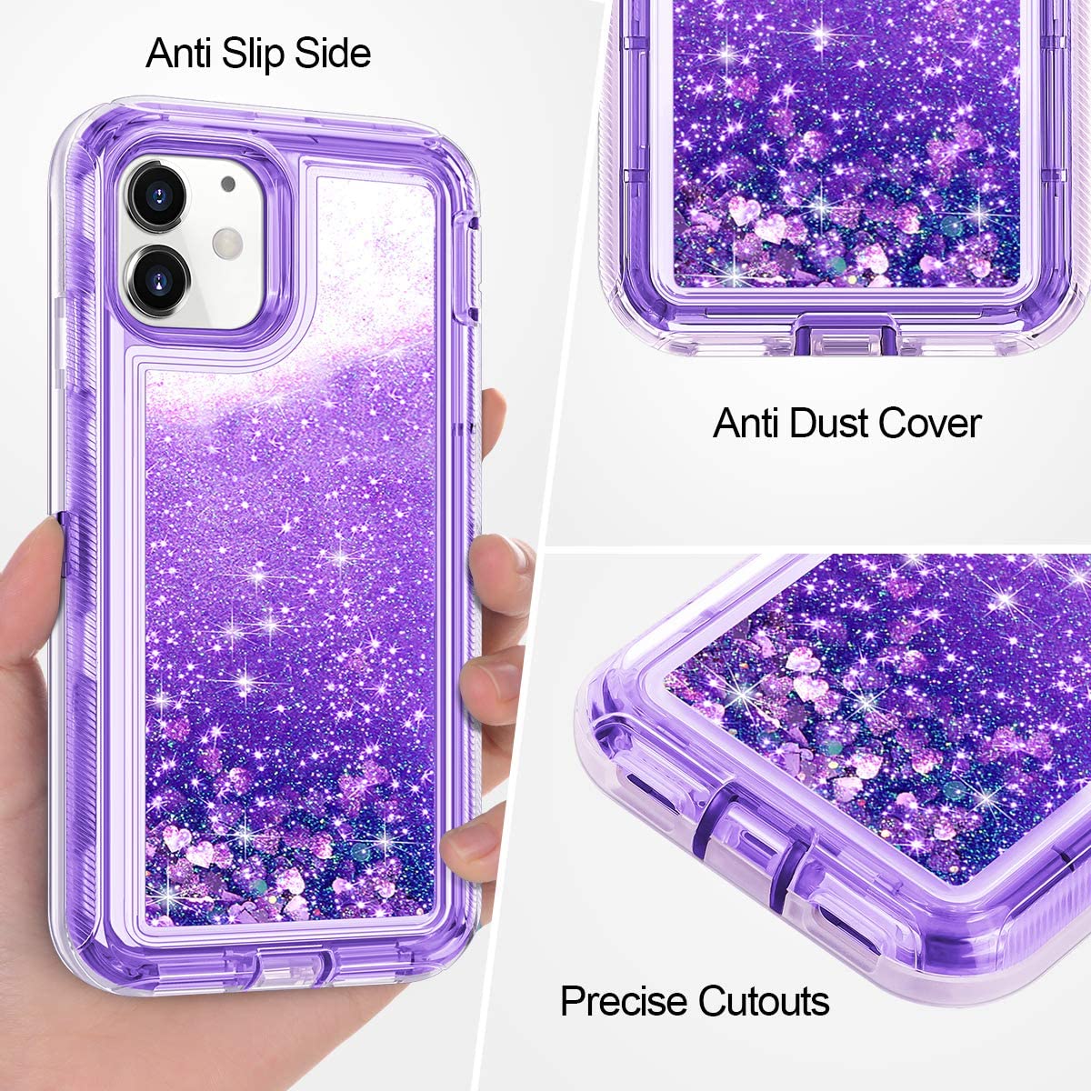Features of iPhone 11 Purple Glitter Case iPhone 11 purple glitter case has precise cutouts and anti dust cover