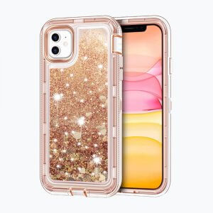 Femrico protective bling case for iPhone 11 with golden liquid glitter