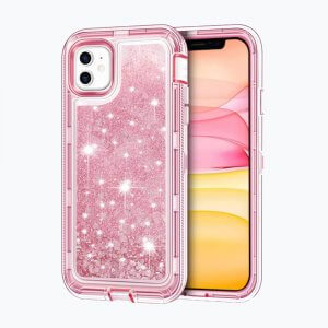 Femrico protective bling case for iPhone 11 with pink liquid glitter